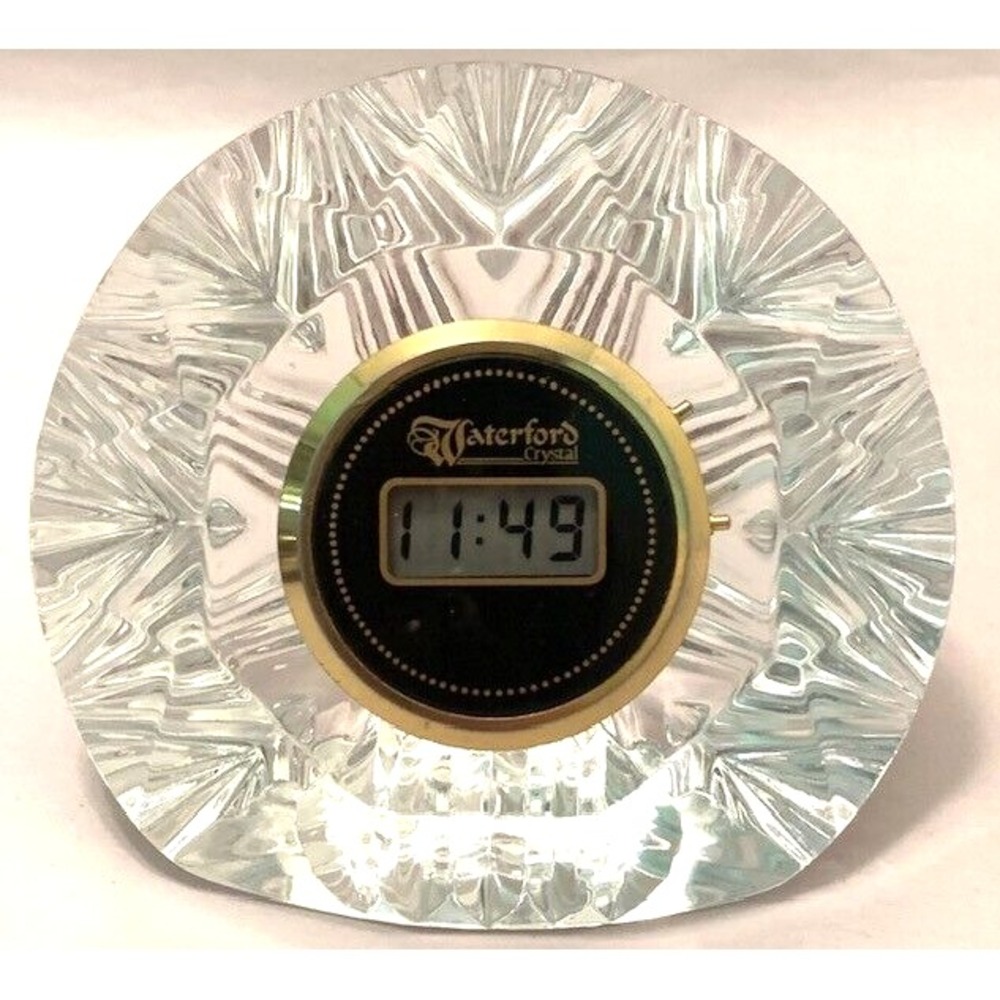 Waterford Crystal Small Clock Desk Mantel Paperweight Mid Century MOD MCM 1970s